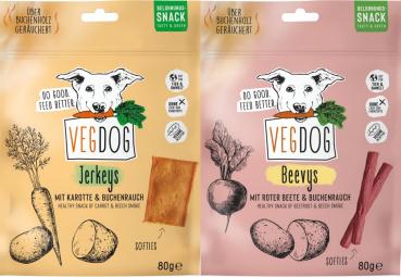 9x VegDog Snack Beevys/Jerkeys 80g
